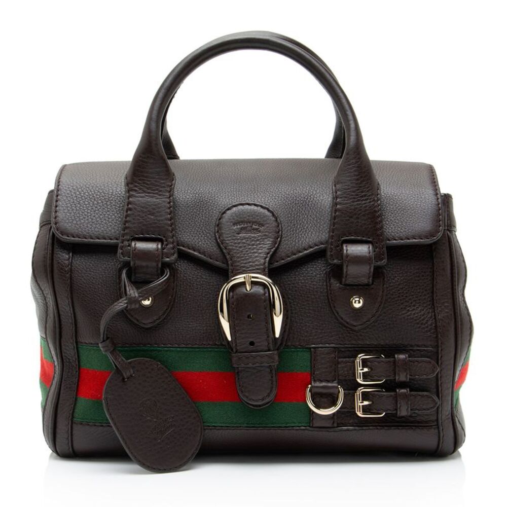 Gucci Leather Heritage Web Buckle Boston Bag